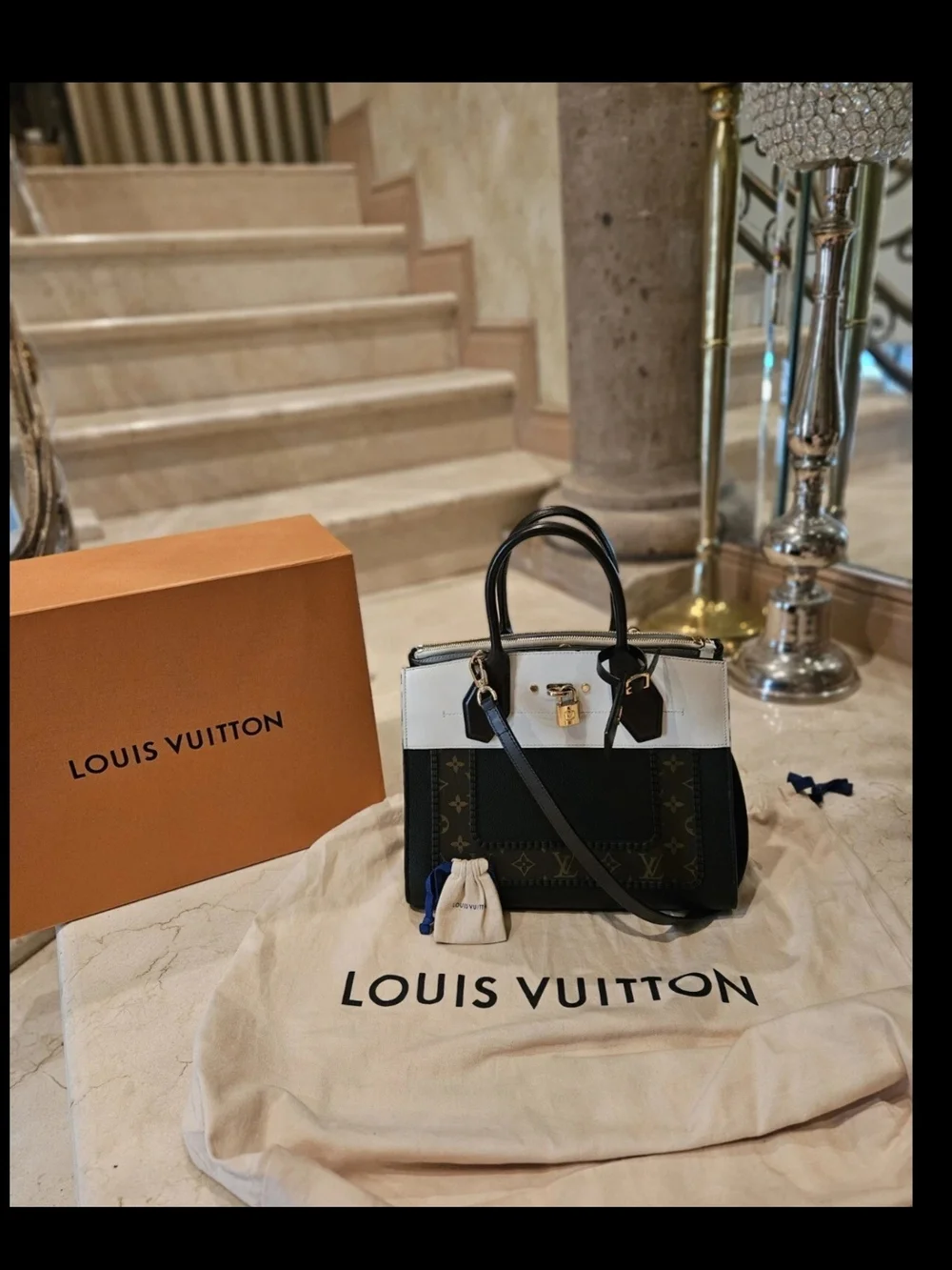 Authentic Rare LOUIS VUITTON City Steamer M55430 Handbag Shoulder White/BROWN/